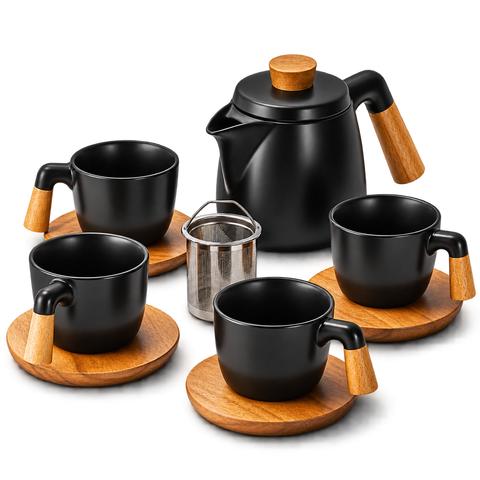 Set za čaj, čajnik 1000 ml + 4x300 ml, črna