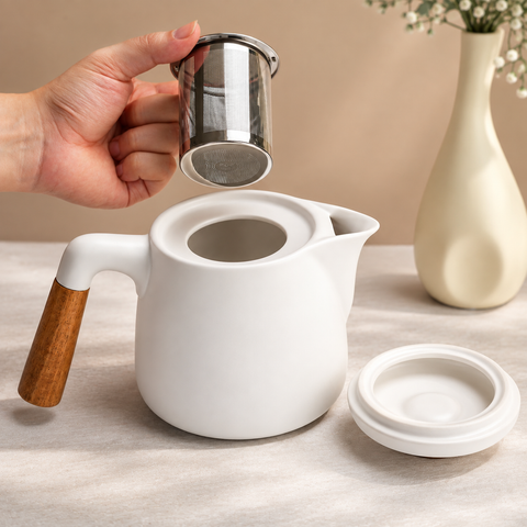 Set za čaj, čajnik 1000 ml + 4x300 ml, bela